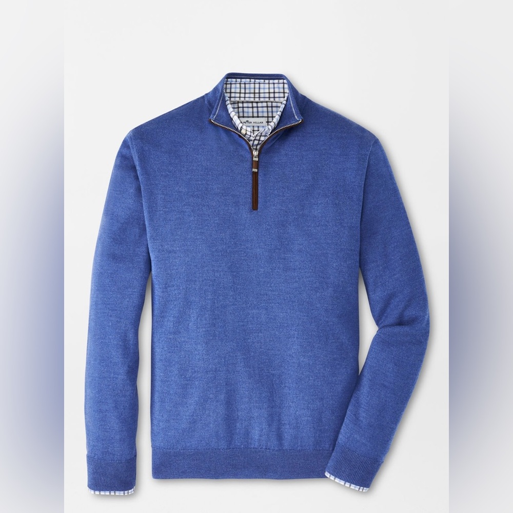 Peter Millar Royal Blue Quarter Zip with Suede Zipper Detail